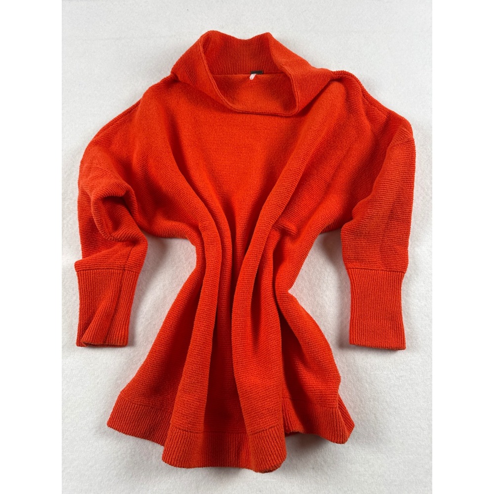 Free People Ottoman Slouchy Tunic Sweater Orange Mock Neck Ribbed Knit Small